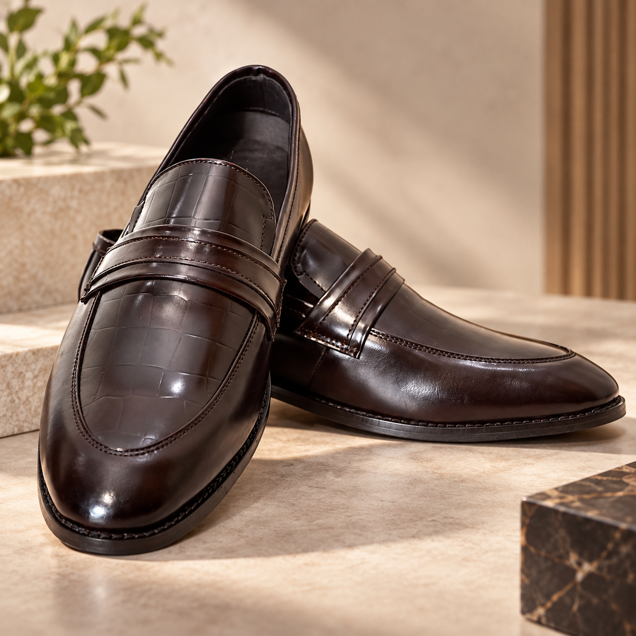 Luxo Veloro Lucente Loafer Croco Italian Leather Black/Brown Shoe