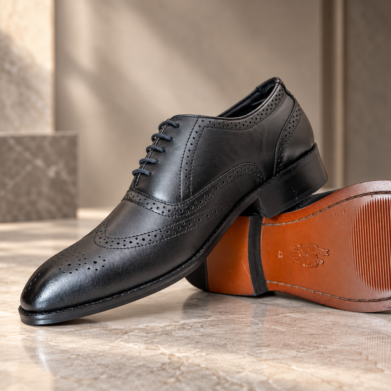 Luxo Veloro Monarch Brogue Italian Leather Black/Brown Shoe - Image 2
