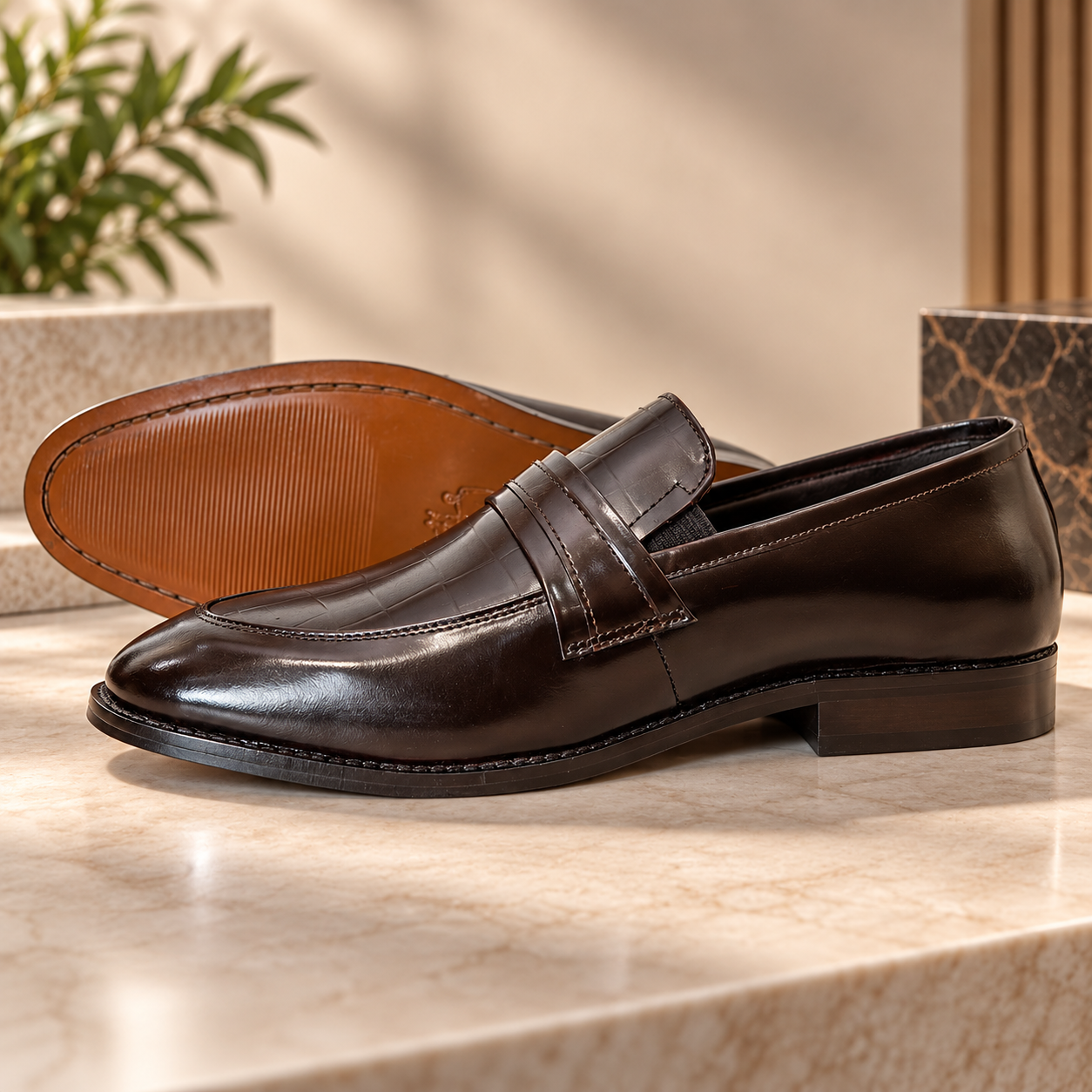 Luxo Veloro Lucente Loafer Croco Italian Leather Black/Brown Shoe - Image 5