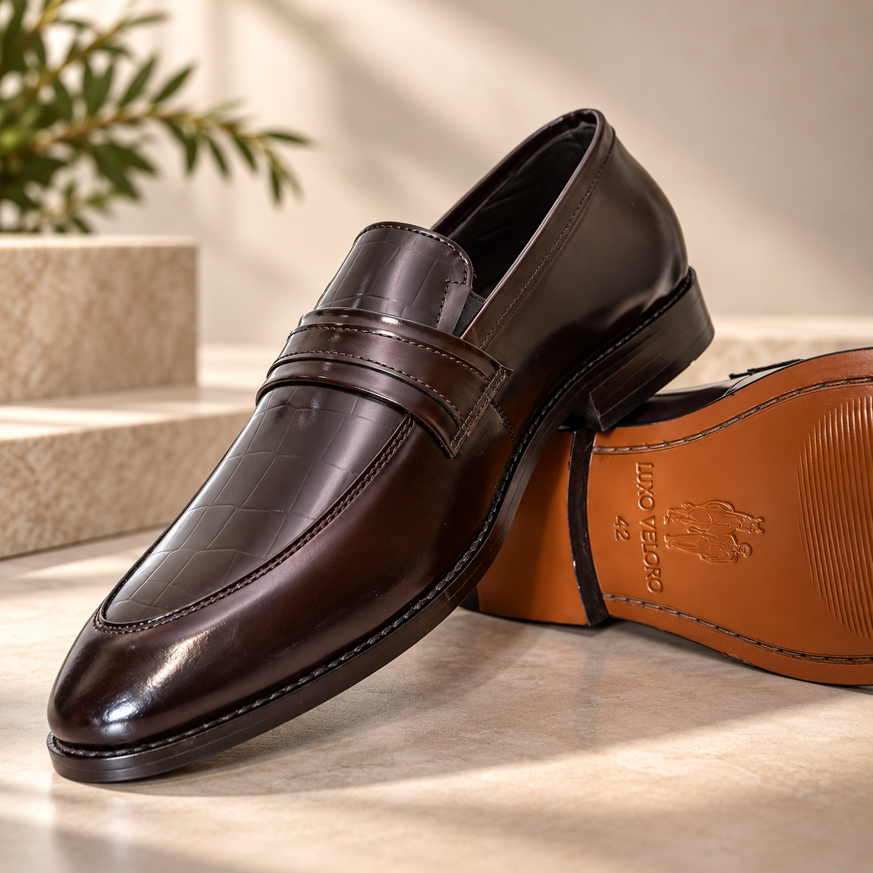 Luxo Veloro Lucente Loafer Croco Italian Leather Black/Brown Shoe - Image 4